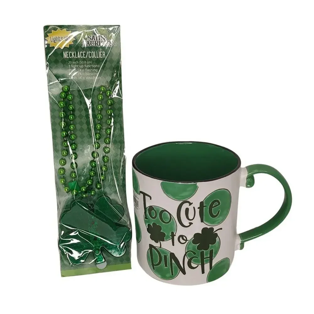 St Patrick's Day Mug + Light Up Shamrock Necklace